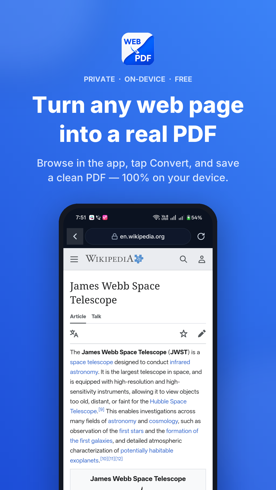 Convert: Web to PDF mobile app screenshot 1