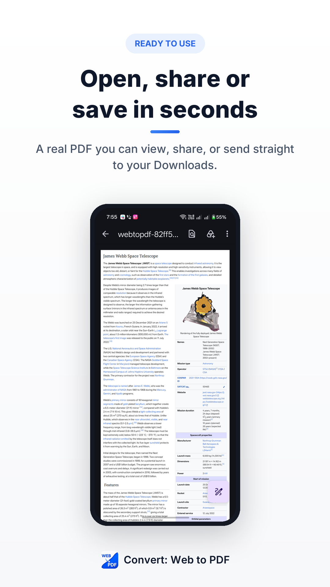 Convert: Web to PDF mobile app screenshot 3